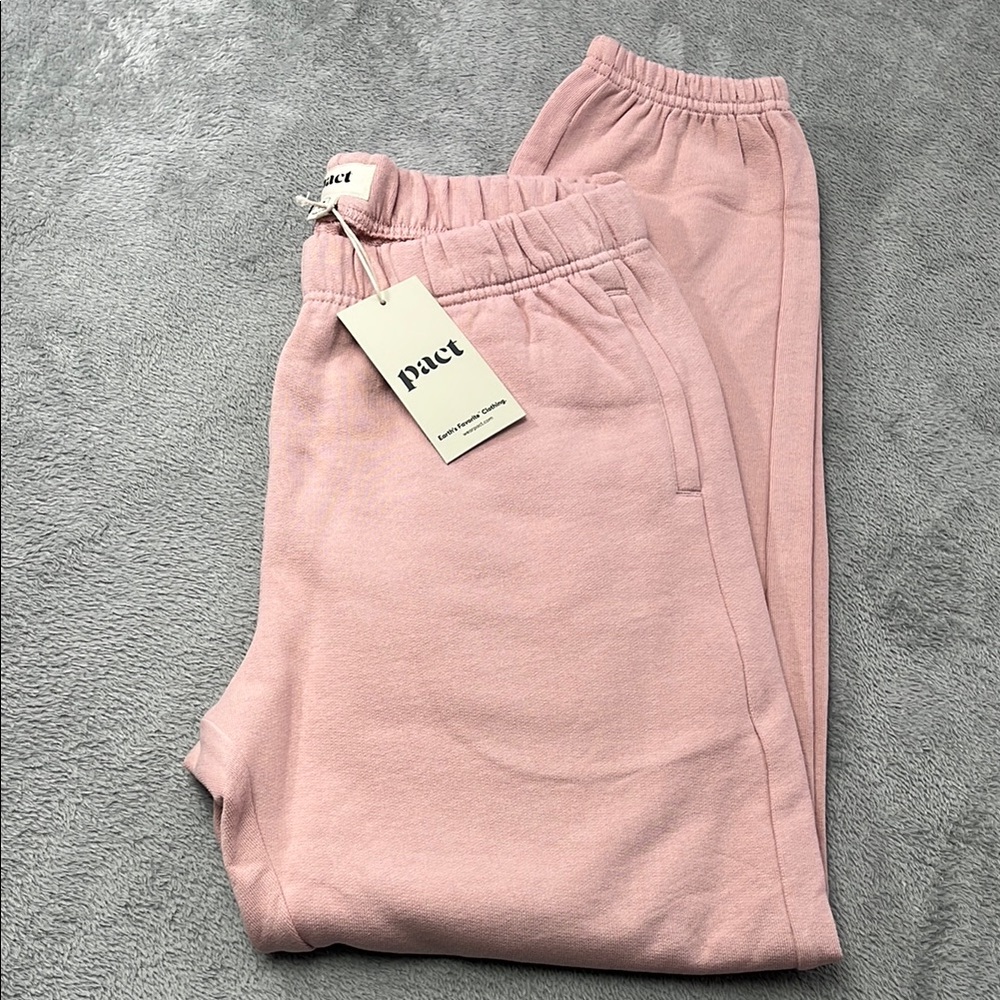 NEW PACT M 100% Organic Cotton Pink Pale Mauve Joggers Downtime Sweatpant Pocket